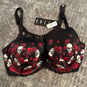 Torrid Black and Red Skull Rose Bra